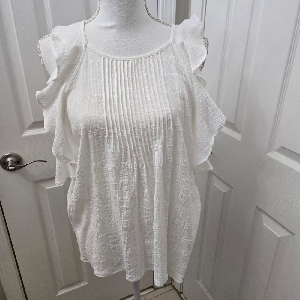 Universal Thread Sleeveless Top Womens XL White Cotton‎ Beach Coastal Ruffle